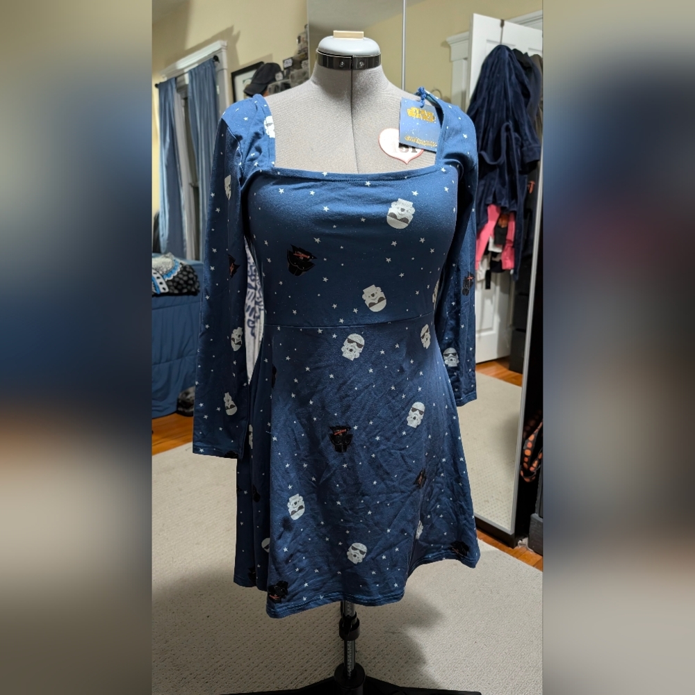 Star Wars Blue Long Sleeve Dress with Character Print